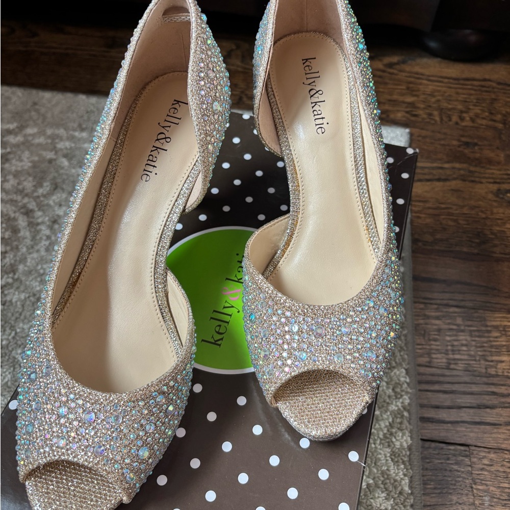 Kelly & Katie Sparkling Peep Toe Heels - Gold